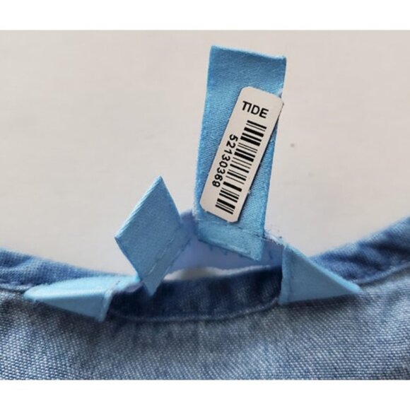 Draper James Chambray Tiered Long Sleeve Blue Shift Dress Mini Sz L Cottagecore - Picture 8 of 12